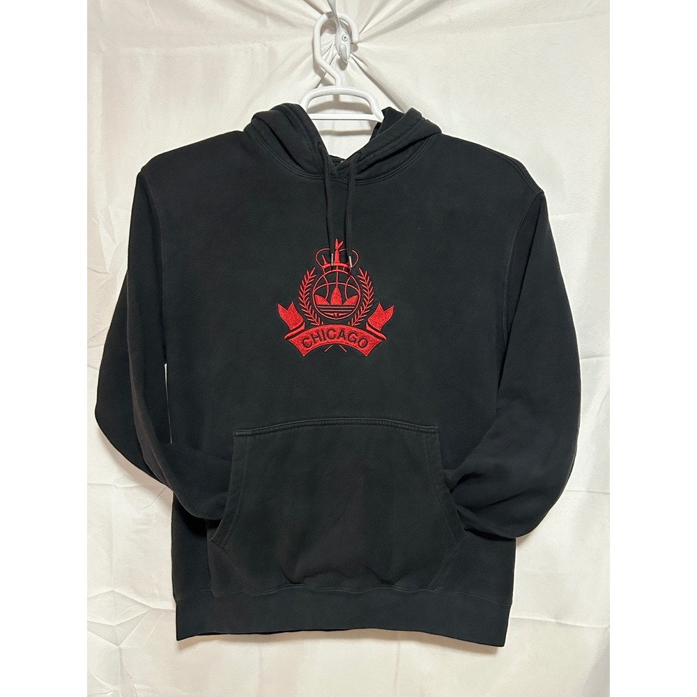 Adidas Originals Chicago Crest Hoodie Black Red Embroidered Mens Medium Large‎